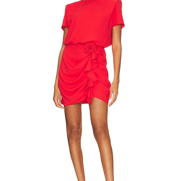 Amanda Uprichard Dresses & Skirts - Amanada Uprichard Red Ruffle Floral Hip Detail Mini Dress Sz M